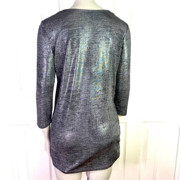 Lisette silver non symmetrical mid sleeve top metallic lightweight xs xsmall - Picture 4 of 12